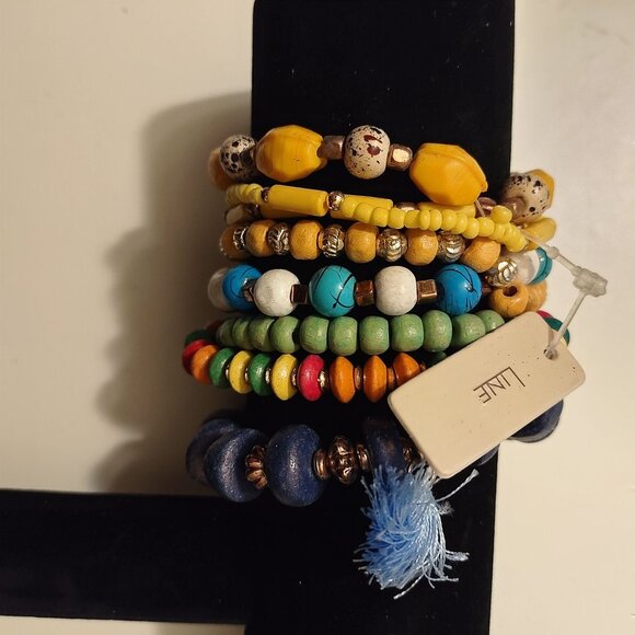 Colorful Beaded Bracelet Set With Yellow Green Blue & Red Beads-NEW - Picture 2 of 4